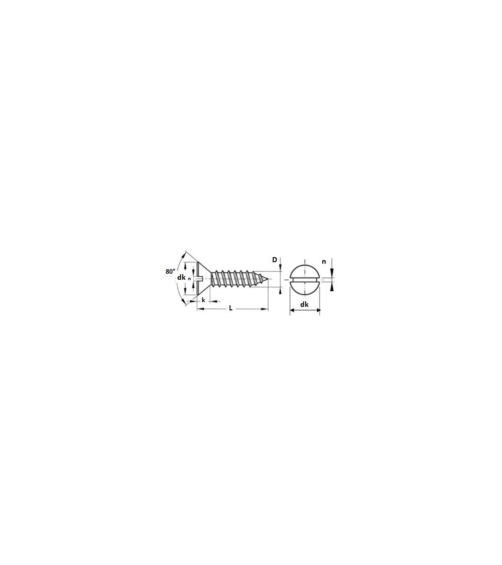 Vis à tôle fs -fraisée fendue DIN 7981 inox A2