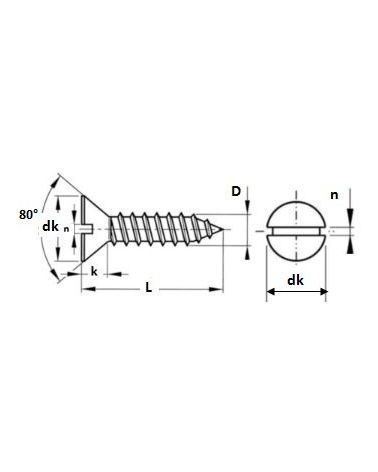 Vis à tôle fs -fraisée fendue DIN 7981 inox A2